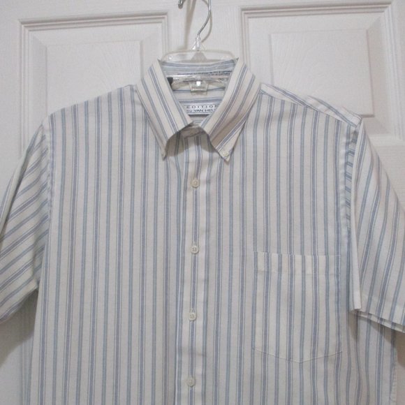 Short Sleeve Button Down Oxford Shirt sz M White Blue Green Stripe - Picture 2 of 11